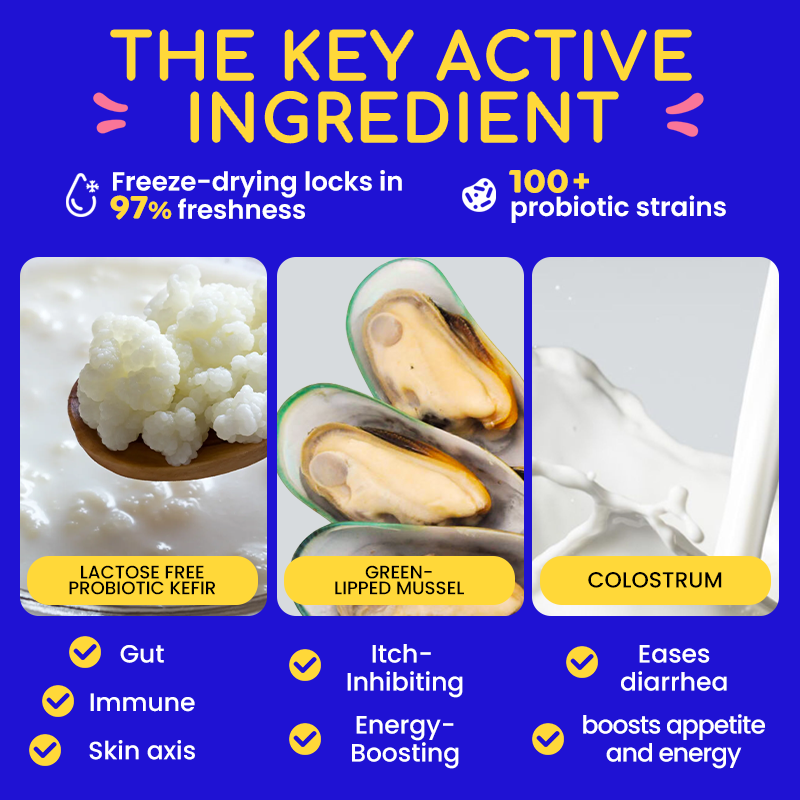 Key active ingredients with images and text on a blue background